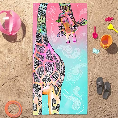 Bonsai Tree Giraffe Beach Towel, Cute Funny Teal Pink Mandala Giraffe Microfiber Bath Towel Gifts for Kids Women, Colorful Abstract Trippy Sand Free Quick Dry Travel Towels for Yoga Sports 30" x 60" - color: Giraffe 1, size: 30"x60"