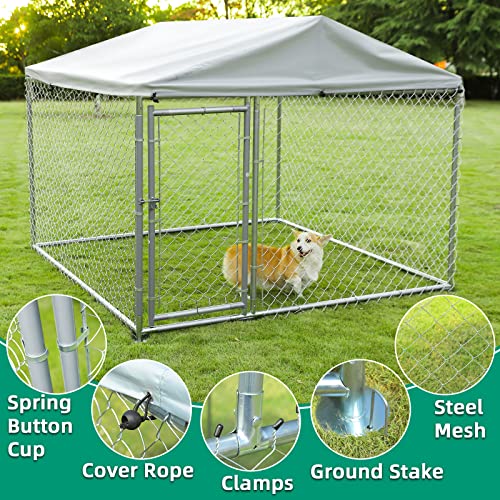 VIVIJASON Outdoor Large Dog Kennel Heavy Duty Fence Dog Cage with Galvanized Chain Link, Outside Pen Playpen Dog Run House with UV & Waterproof Cover and Secure Lock for Backyard (6.5'Lx6.5'Wx5.2'H) - color: 6.5'Lx6.5'Wx5.2'H