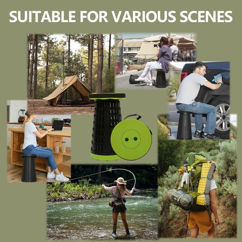 JAEMEYEM Collapsible Stool Chair, Upgraded Folding Stool for Adults Lightweight, Sturdy, Adjustable, Portable, Foldable Seat Sturdy Stools for Outdoor Camping Fishing Hiking Gardening BBQ - color: Black Green, size: 1 pack