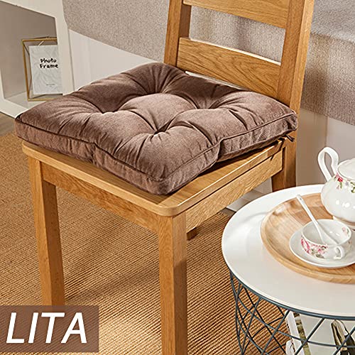 Furlide Chair Pads with Ties Indoor Outdoor Cushions 18 x 18 Inch for Dining Chairs Set of 2, Square Coffee - color: Coffee