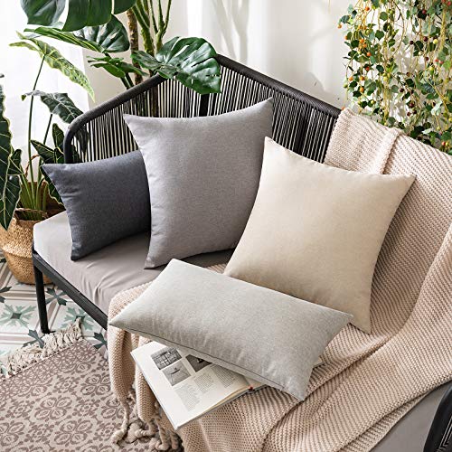 MIULEE Pack of 2 Decorative Outdoor Solid Waterproof Throw Pillow Covers Faux Linen Garden Farmhouse Cushion Cases for Patio Tent Balcony Couch Sofa 16x16 Inch Beige - color: Beige, size: 16" x 16" (Pack of 2)