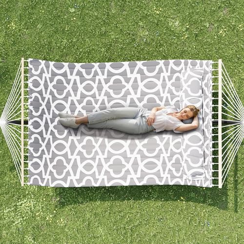 Double Hammock with Stand for 2 Person, Outdoor Freestanding Hammock Bed with 475lb Capacity - Heavy Duty Steel Frame, Quilted Pillow & Portable Carry Bag, Easy Assembly, Light Gray - color: Light Gray - Widened