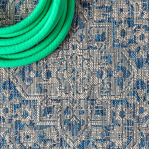 JONATHAN Y Boho Medallion Indoor Outdoor Runner Rug 2X10 Gray/Navy, Rozetta Textured Weave for Backyard, Patio, Porch, Easy-Cleaning, High Traffic, Pet-Friendly, Non-Shedding (SMB102B-210) - color: Gray/Navy, size: 2'2" x 10' (Runner)