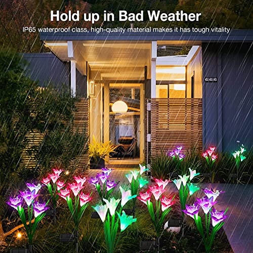 KOOPER Outdoor Solar Lights, 4 Pack Solar Garden Light with Bigger Lily Flowers, Waterproof 7 Color Changing Solar Lights Outdoor - Bigger Panel for Patio Yard Garden Decoration, Gift for Mom - size: 4 Pack