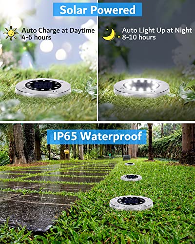 Biling Solar Ground Lights Outdoor 8 Packs, 12 LEDs Bright Flat Solar Lights Outdoor Waterproof Solar Powered for Yard Walkway Garden Driveway (White) - color: White, size: 8 Pack