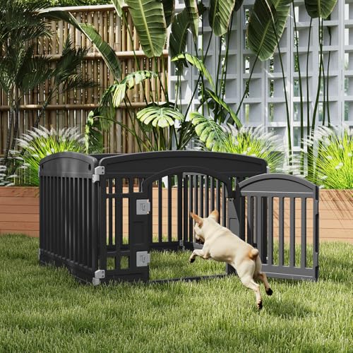 DUMOS Dog Playpen 4 Panel 24" Plastic Exercise Pen with Door Small Puppy, Medium Dogs Animal Pet for Outdoor, Garden, Yard, RV Camping - Black - color: Black