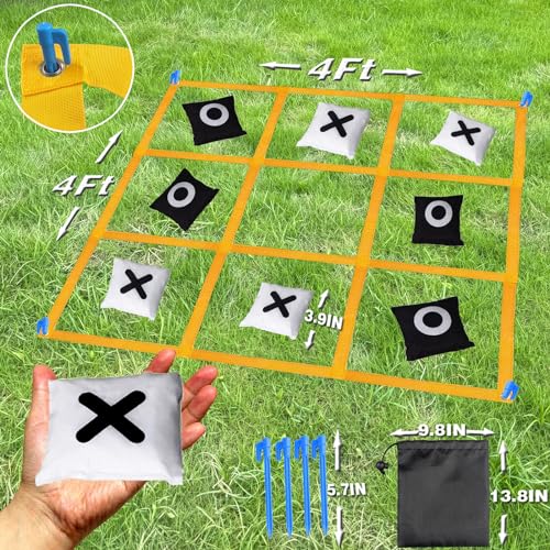 Giant Tic Tac Toe Strap Game Outdoor, Portable Tic Tac Toe Bean Bag Toss with 10pcs Bean Bag, Large Outdoor Lawn Yard Backyard Carnival Field Day, Jumbo Yard Games for Family - style: Classical