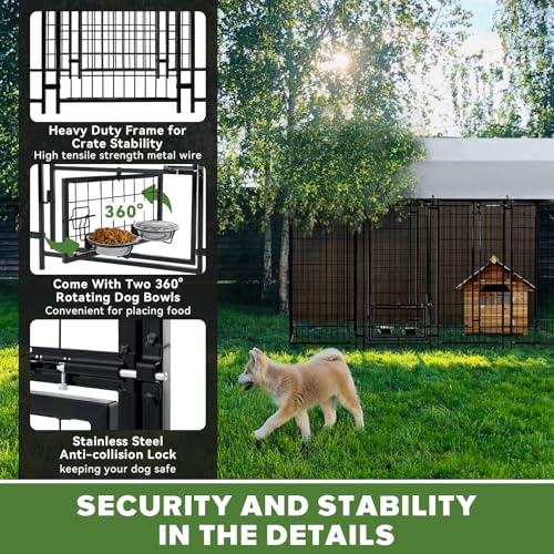 Vagger 7.8x4x4.9FT Outdoor Dog Kennel for Large Dogs,Extra Large Welded Wire Fence Playpen for Outside,Newly Upgraded Security Door Lock and Panel Connector/UV-Resistant Waterproof Roof Cover