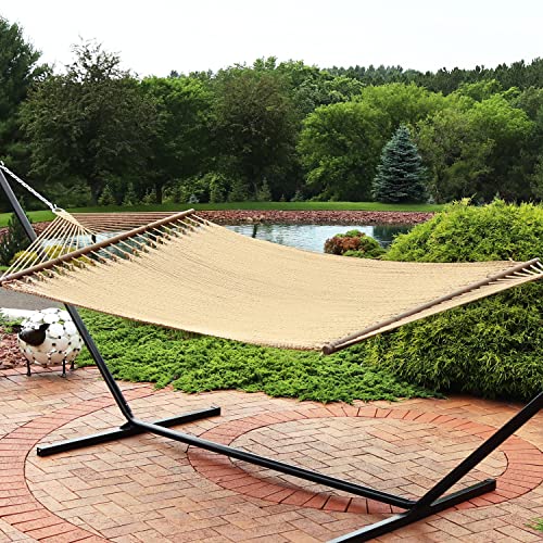 Sunnydaze Soft-Spun Polyester Rope Double Hammock for Outside - 600-Pound Weight Capacity Extra Large Hammock - Tan - color: Tan