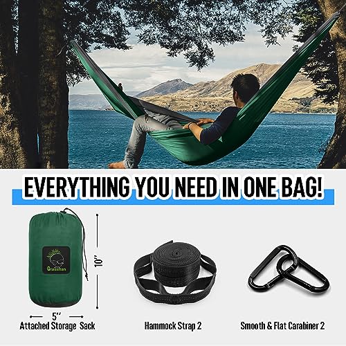 Grassman Camping Hammock Double & Single Portable Hammock with Tree Straps, Lightweight Nylon Parachute Hammocks Camping Accessories Gear for Indoor Outdoor Backpacking, Travel, Hiking, Beach - color: Dark Green & Black, size: One Person
