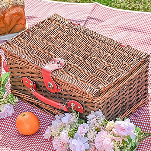 Picnic Basket Set 4 Person Wicker Picnic Basket Handmade Waterproof Picnic Blanket Equipped with Incubator and Cutlery Suitable for Picnics and Camping by The Lake Beach