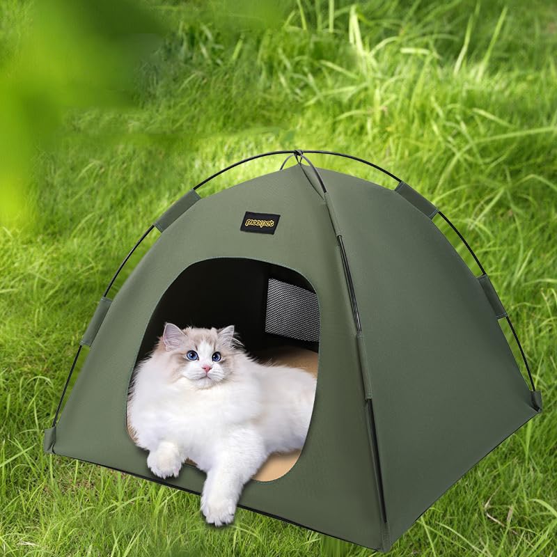 Pet Tent for Cats and Dogs - Portable & Foldable Indoor/Outdoor Travel Puppy Kitty, Sun Shade - Lightweight for Camping, Beach, Park, Larger-Green