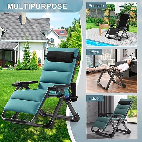 ABORON Zero Gravity Chair,Premium Outdoor Lawn Folding Lounge Chairs,Sturdy Adjustable Reclining Patio Chairs with Removable Cushion,Headrest & Tray - color: Jade Green