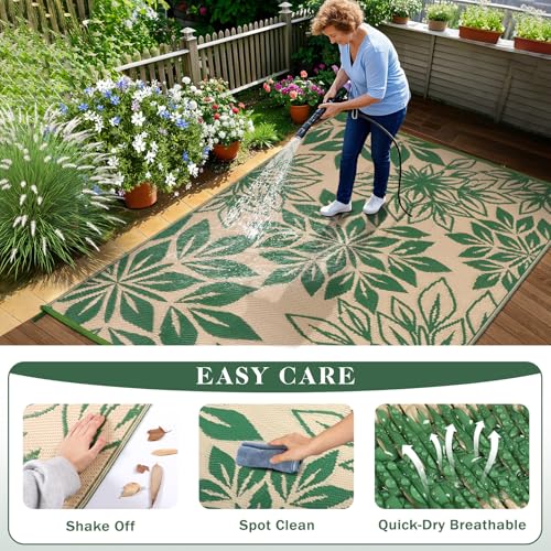 Waterproof Outdoor Rugs 4x6, Green Outdoor Plastic Straw Rug Double-Sided, Fade Resistant Patio Rug, Easy Cleaning RV Camping Mats Outside Carpet Portable for Balcony Porch Garden Deck Picnic - color: Green, size: 4' x 6' (Rectangular)