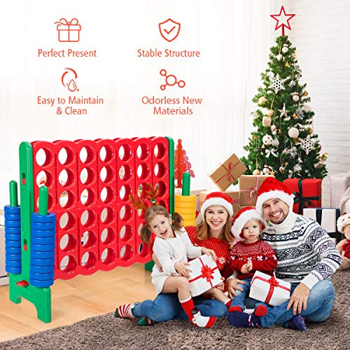 Costzon Giant 4-in-A-Row, Jumbo 4-to-Score Giant Game Set for Kids & Adults, Indoor Outdoor Yard Connect Game, 3.5FT Tall with 42 Jumbo Rings & Quick-Release Slider, Perfect for Family & Party Games - color: Red/Green