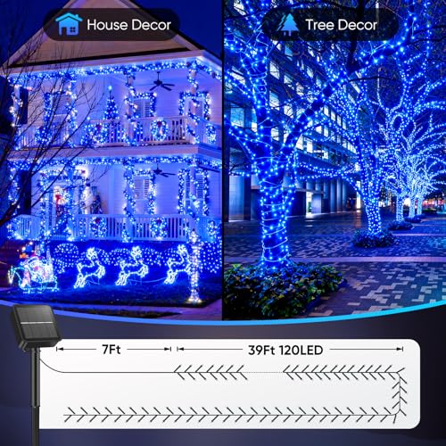 Brightever Solar String Lights for Outside, 2-Pack Total 92FT 240 LED Solar Powered Fairy Lights IP65 Waterproof, Outdoor String Light for Patio, Yard, Tree, Balcony, Garden Decorations, Blue - color: Blue, size: 2-Pack（46FT 120LED）