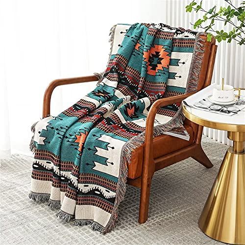 Homesy Boho Throw Blankets Southwestern Bed Throws Cover Reversible Green Aztec Southwest Blanket for Couch Chair Sofa Home Outdoor Beach Car Tent Travel Camping 51"x63" - color: Green, size: 51"x63"