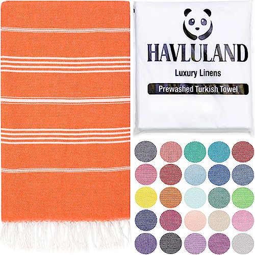 HAVLULAND Turkish Beach Towels, Oversized 40"x72" Turkish Bath Towel, Highly Absorbent Quick Dry Sand Free Beach Towels for Beach Pool Spa Gym Yoga Travel Camping Picnic Blanket - Orange - color: Orange