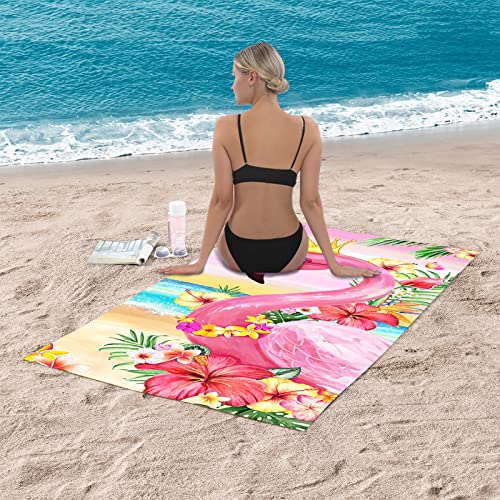 Bonsai Tree Flamingo Beach Towel, 30" x 60", Microfiber, Pink, Sand Proof, Quick Dry, Beach Towel for Women, Kids, Teens - color: Summer 2022, size: 30"x60"