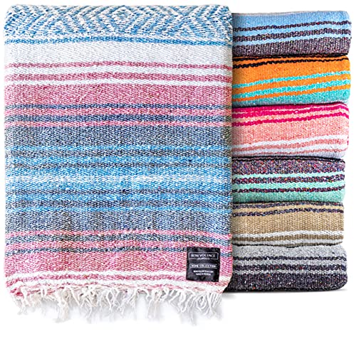 Benevolence LA Authentic Handwoven Mexican Blanket | Yoga Blankets, Outdoor, Picnic, Beach, Camping | Equestrian Saddle | Serape 50x70 inches - Azure, Pack of 1 - color: Azure