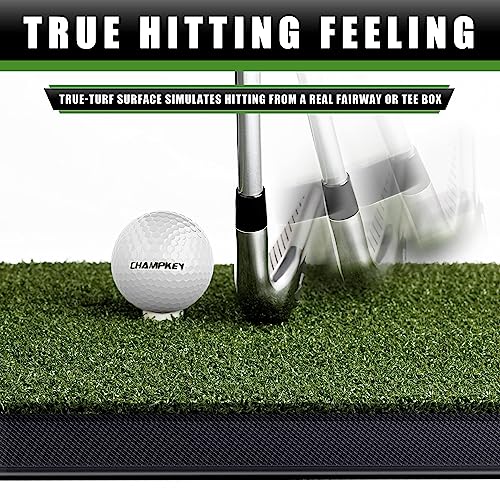 CHAMPKEY Premium Synthetic Turf Golf Hitting Mat | Heavy Duty Rubber Base Golf Practice Mat | Come with 1 Rubber Tee and 9 Plastic Tees - size: M(13" x 17"), style: PRO Version