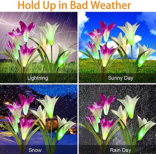 ostritec Solar Lights Outdoor Waterproof, 4 Pack Garden Decor Lights, 16 Multi-Color Changing Lily Solar Flowers for Yard Patio Pathway Decor, Gifts for Women Mom (4 Pack) - style: Multi-Color Lilies-4 Pack