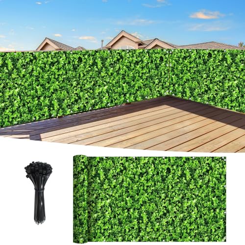Shade&Beyond Customized 4FT X 25FT Privacy Fence Screen 450 GSM PVC Printed Privacy Fence with Zip Ties for Courtyards, Pools, Balconies-Green Leaves - color: Greenleaf Printing, size: 0 4' x 2 5'