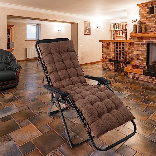 Lounge Chair Cushion Faux Linen Chaise Lounge Cushion with Ties Indoor Long Bench Cushion for Recliner Deck Chair Dormette Swing Bench 63 Inch Coffee - color: Coffee