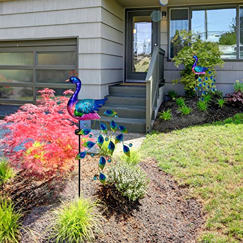DREAMSOUL Peacock Solar Garden Lights Outdoor Decorative Stake, Waterproof Metal Peacock Garden Decor Solar Powered Landscape LED Path Lights Walkway Patio Decoration Lawn Ornament - color: Purple