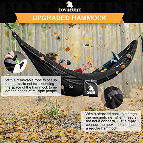 Covacure Camping Hammock - Lightweight Double Hammock, Hold Up to 772lbs, Portable Hammocks for Indoor, Outdoor, Hiking, Camping, Backpacking, Travel, Backyard, Beach (Black) - color: Black