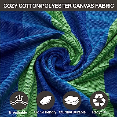 CHULIM Brazilian Double Hammock with Tree Straps,Extra Large 240x160cm,2 Persons Hammock for Backyard Patio Outdoor and Indoor,450lbs Weight Capacity,Soft Woven Cotton Fabric - color: Blue Green Stripe