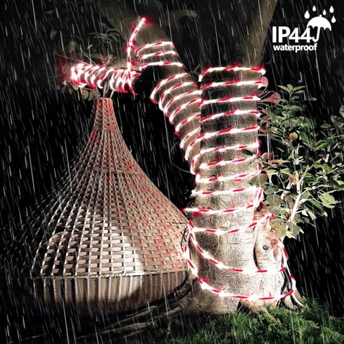 YEGUO Solar Rope Lights Outdoor Waterproof, 66ft 200 LED Candy Cane String Lights, 8 Modes Fairy Lights in Clear Thin Tube - color: Candy