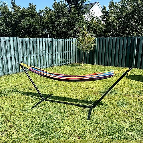 SZHLUX Double Hammock with Stand for Outside 450lb Capacity Steel Stand, Premium Carry Bag Included and Two Anti Roll Balance Beam - color: Tropical