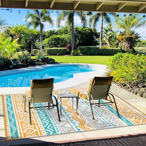 Lahome Outdoor Rug Waterproof, 5x8ft Reversible Outdoor Plastic Straw Rug for Camping Patio, RV Outdoor Rugs Outside, Outdoor Carpet for Porch Deck Backyard Balcony Picnic(Blue/Yellow,5'x 8') - color: Blue/Yellow, size: 5'x8'