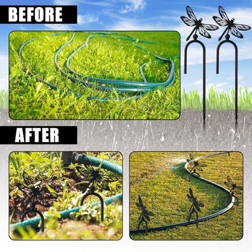 MorningRo 6 Pcs 8 Inch Garden Hose Guide Spike Metal Garden Stakes Holder Heavy Duty Metal Hose Guide for Plant Protection Lawn Yard(Dragonfly) - style: Dragonfly