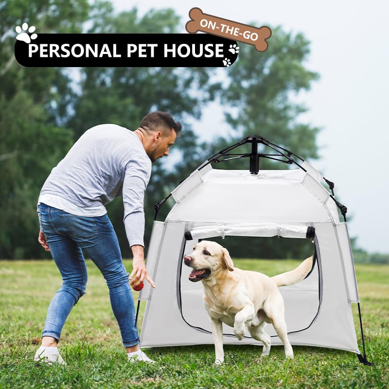 ASFANES Outdoor Pet Automatic Camping Tent, Pop up Cave Bed for Indoor Cats and Small Dogs, Portable Cat House Dog House, White.(No Ventilation mesh, Door Must be Left Open for use) - style: White