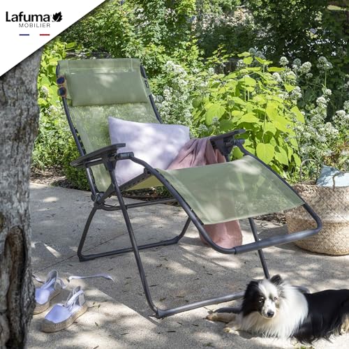 Lafuma Futura Series Patio and Poolside Zero Gravity Outdoor Lounge Recliner Chair with Adjustable and Removable Headrest, Moss Green - color: Green (Moss), style: Futura Zero Gravity