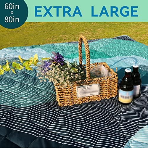 Whale Flotilla Extra Large Waterproof Picnic Blankets 60"x80", Foldable Lightweight Outdoor Blanket for Camping, Hiking, Traveling, Soft Portable Easy to Clean Picnic Mat for Beach Grass Park, Green - color: Green