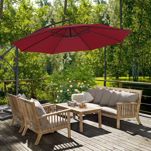 ABCCANOPY 10FT Cantilever Patio Umbrella with base included, 360° Rotation Outdoor Offset Umbrella for Backyard, Deck, Poolside (Burgundy)