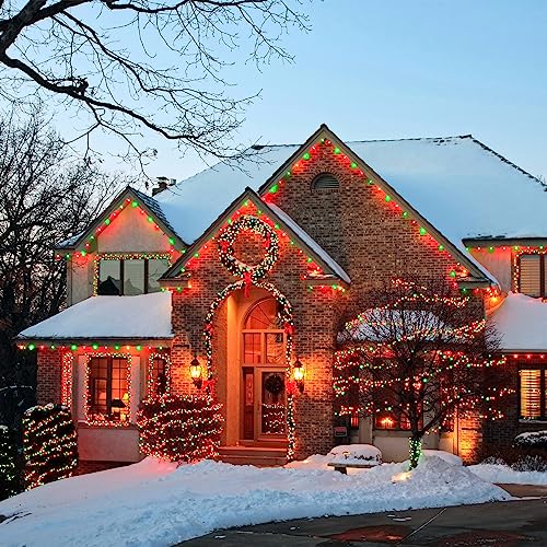 QITONG 4 Pack Solar Fairy Lights, Each 33ft 100 LED Red and Green Christmas String Light Outdoor Waterproof, 8 Modes Silver Wire Twinkle Mini Lights - color: Red/Green, size: 4Pack*100LED
