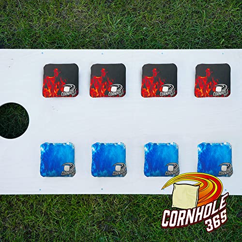 Cornhole365 Themed Cornhole Bag - All-Weather, Heavy-Duty & Durable Polyester Fabric, Resin Filling, Double-Stitched Duck Cloth - Professional Cornhole Bean Bags for Indoor & Outdoor Use - Set of 8 - color: Fire & lce