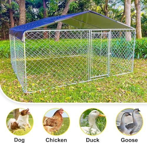 Large Outdoor Dog Kennel, Outdoor Dog Pens Outside Dog Fence for Backyard Garden, Dog Runs for Outside with Waterproof UV-Resistant Cover and Secure Lock 10'L x 10'W x 6.5'H - size: 118.0"L x 118.0"W x 78.0"H