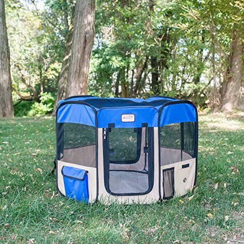 Armarkat Model PP001B-M Portable Pet Playpen in Blue and Beige Combo, Medium - size: Medium