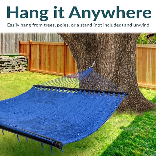 Sunnydaze Soft-Spun Polyester Rope Double Hammock for Outside - 600-Pound Weight Capacity Extra Large Hammock - Blue - color: Blue