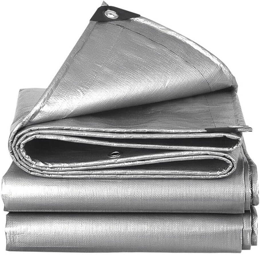10'x 12' Tarps Heavy Duty Thick Waterproof, Poly Canopy Silver Tent Shelter Cover, 10 Mil Tarpaulin Shade, Rip and Tear Proof, UV Resistant Tarpaulin with Grommets and Reinforced Edges - color: Silver, size: 10 x 12ft