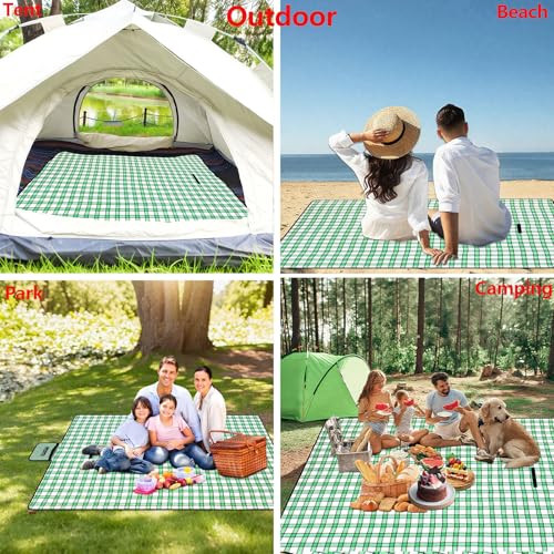 Large Cute Gingham Picnic Blanket 79"X60" Outdoor Picnic Mat Foldable Waterproof Sand Proof Blanket Portable Rug for Picnics Beach Camping Park Lawn Grass Hiking Tent Indoor Play Mat, Green & White - color: Green Gingham