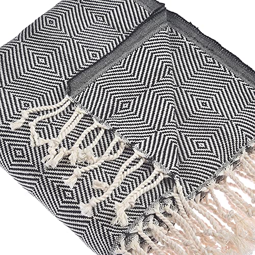 Personalized Embroidered Beach Towel | Throw Blanket, Easy Carry, Sand Free, Highly Absorbent, Quick Dry, Turkish Towels for Travel Camping Bath Sauna Beach Gym Pool Yoga SPA by Lahammam, Asia, Black - color: Black, size: Asia