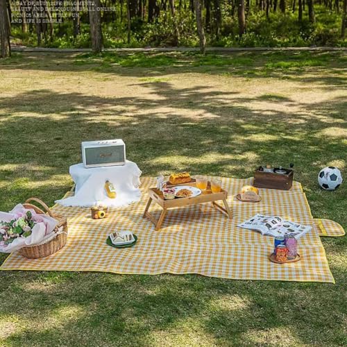 RUIBOLU Beach Blanket Large Picnic Blankets, 80x60in Sandproof Beach Mat for 2-4 Adults Waterproof Quick Drying Outdoor Picnic Mat for Travel Camping Hiking Festival Park Lawn (Yellow Plaids) - color: Yellow Plaids