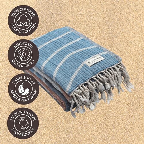 FESHKA Sand Free Turkish Beach Towel (37 x 67) Quick Dry Bath Towel, Oversized Beach Blanket, Lightweight for Travel - Made with 100% Organic Turkish Cotton - Happy Whale - color: 11 - Blue/Orange
