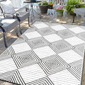 DiiKoo Waterproof Outdoor Rug 8x10ft, Foldable Reversible Plastic Straw Mat for Patio RV Deck Porch Backyard Balcony Camping Picnic Beach Indoor Outdoor, Black&White